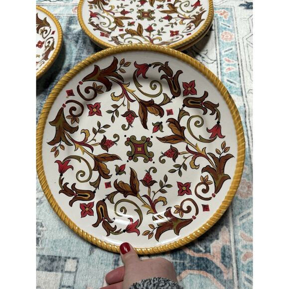 Set Of 4 Pier 1 Oralia Earthenware Dinner Plates Beautiful Pattern & Colors - Picture 6 of 7